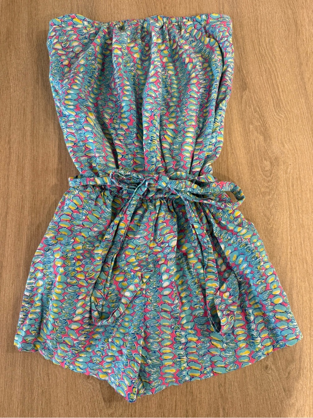 Lilly Pulitzer Strapless Belted Romper Clam Jam Shell Print Rare Blue Pink Small